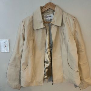 Cream moto leather jacket